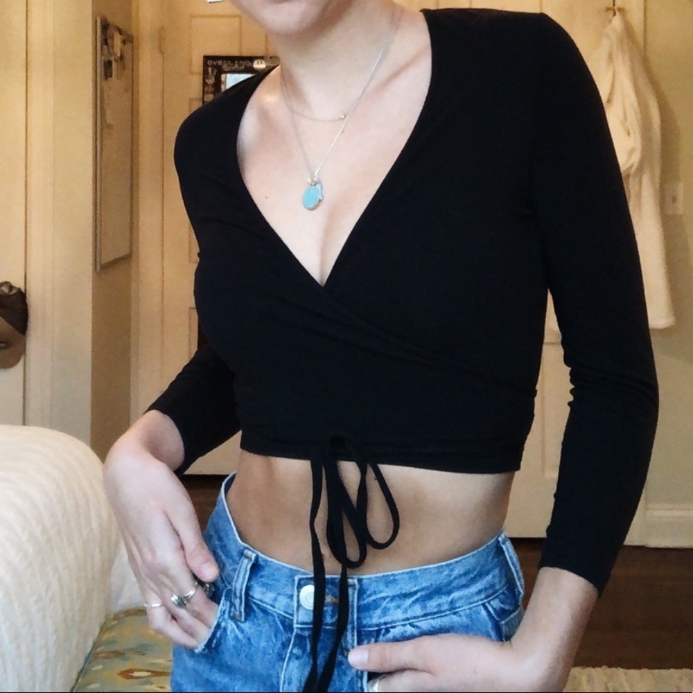 American Apparel black wrap crop top